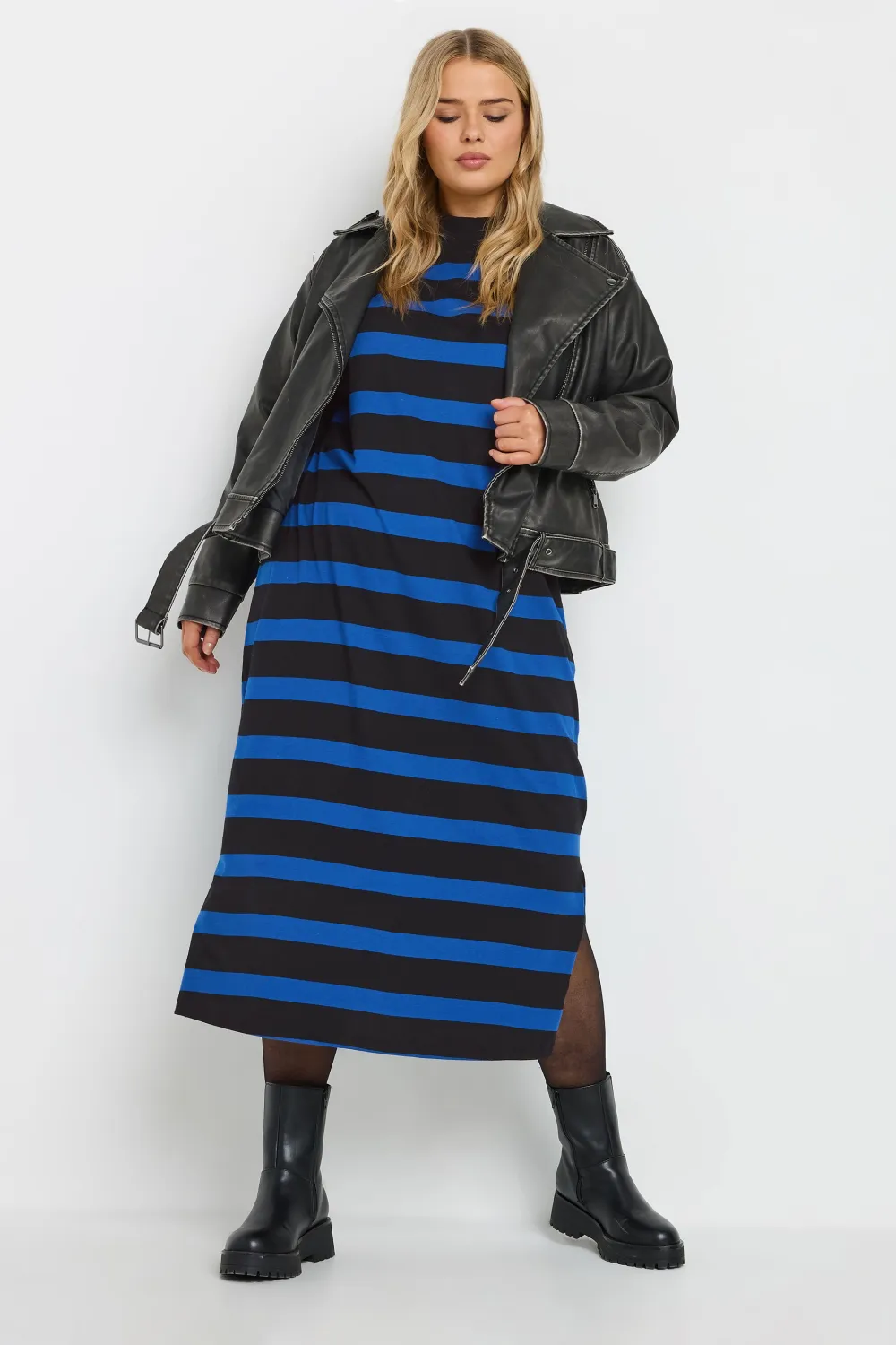 YOURS Curve Blue Stripe Oversized T-Shirt Dress