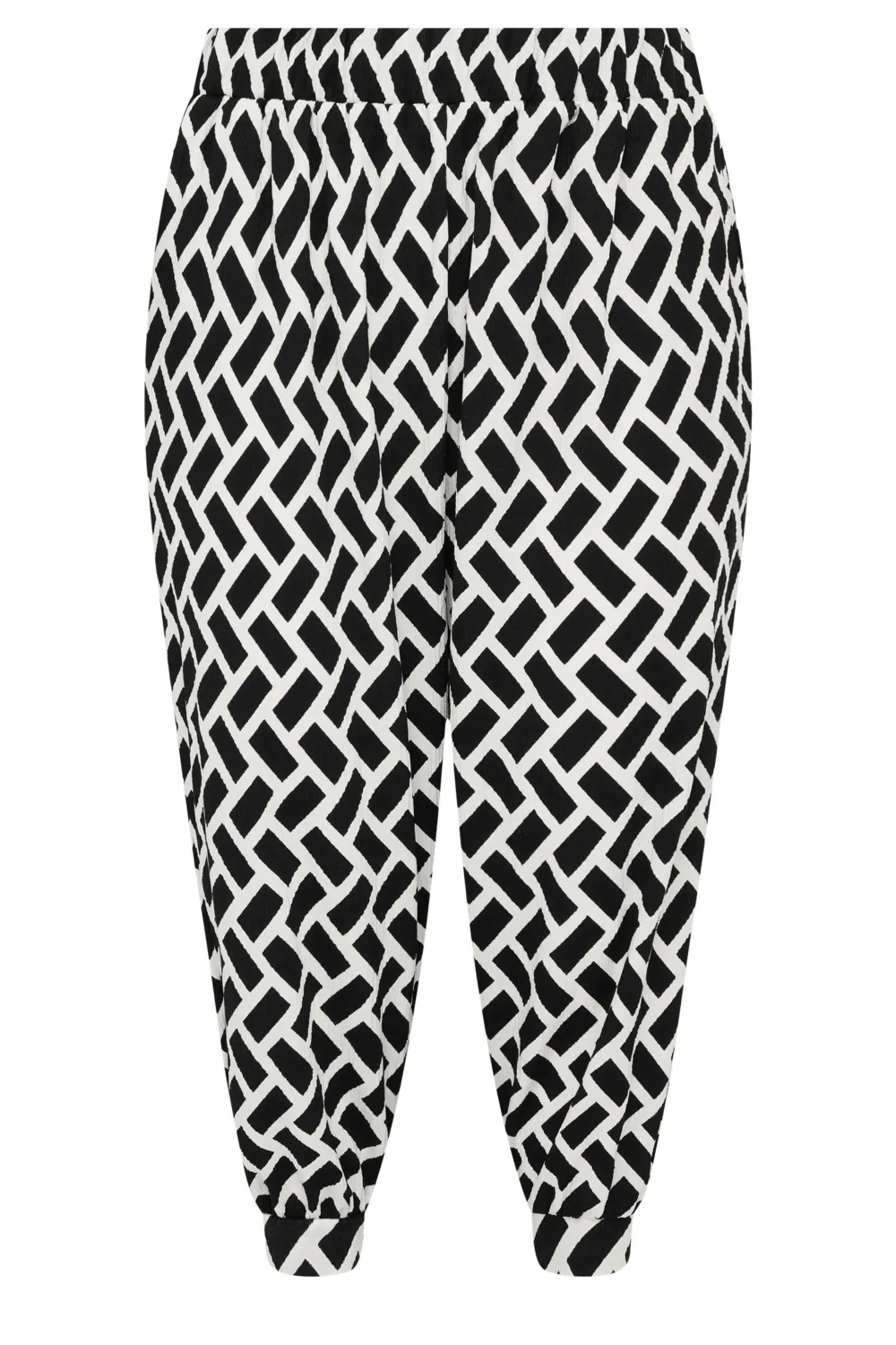 YOURS Curve Yellow Ikat Print Textured Cropped Harem Trousers
