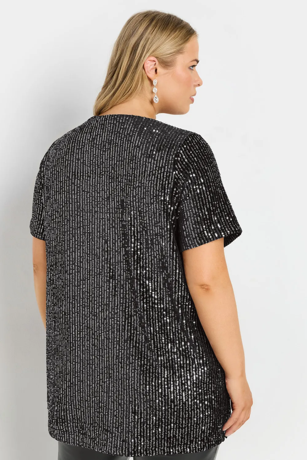 Yours Curve Black & Silver Velvet Sequin Top