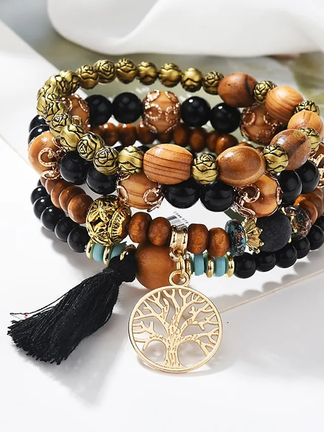Women's Bead Bracelet Vintage Bracelet Layered Fashion Tree of Life Flower Elegant Fashion Personalized Tassel Bohemian Alloy Bracelet Jewelry For Gift Holiday Date Beach Festival