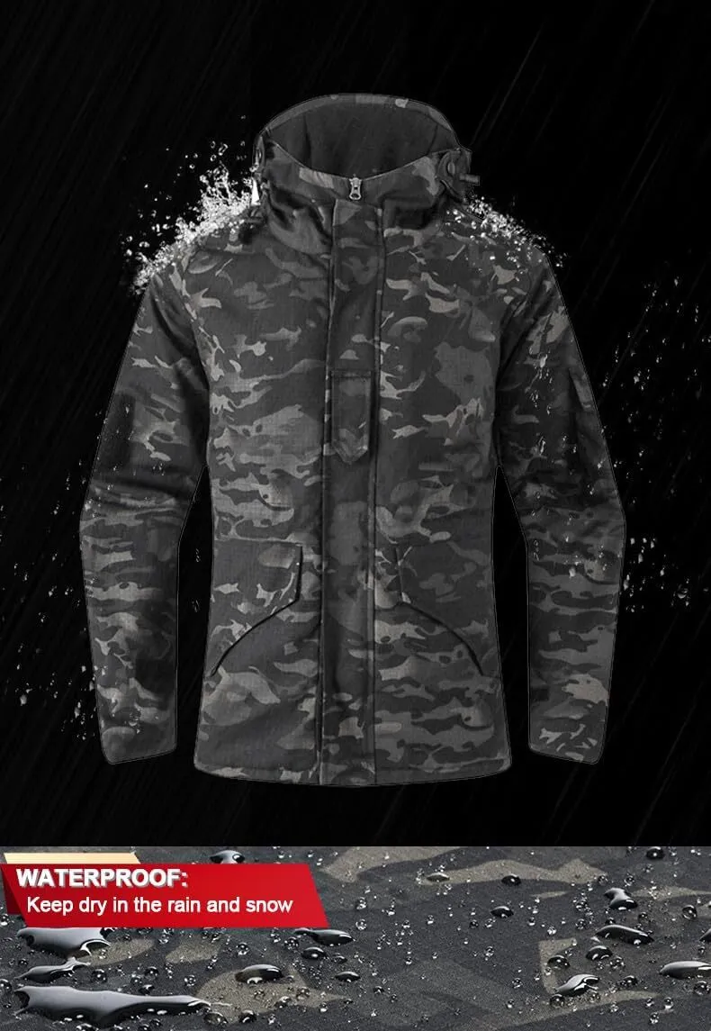 Men's Fleece Lined Soft Shell Jacket Winter Waterproof Hooded Coat Windproof Camo Tactical Jacket