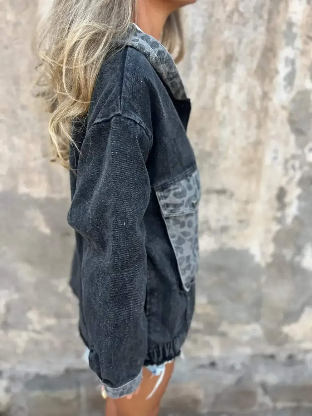 Women's Hooded Leopard Print Denim Patchwork Casual Coat