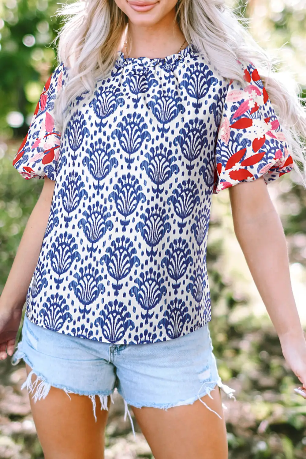 Floral Frilled Puff Sleeve Blouse