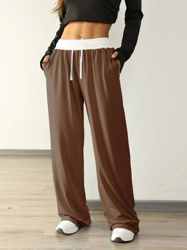 Women's Colorblock Drawstring Waist Sports Jogger Pants