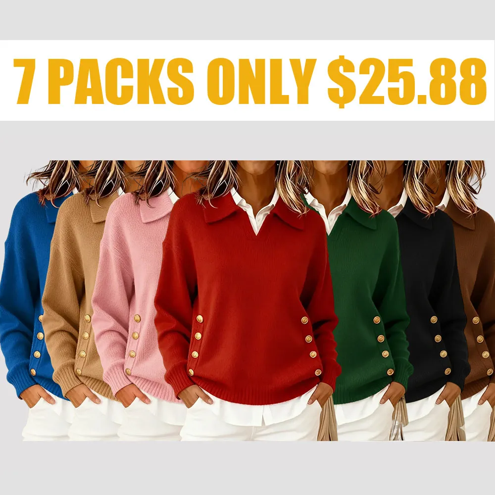 🔥Last Day 89% OFF🔥Women's Comfortable Metal Buckle Pullover Knit Sweater
