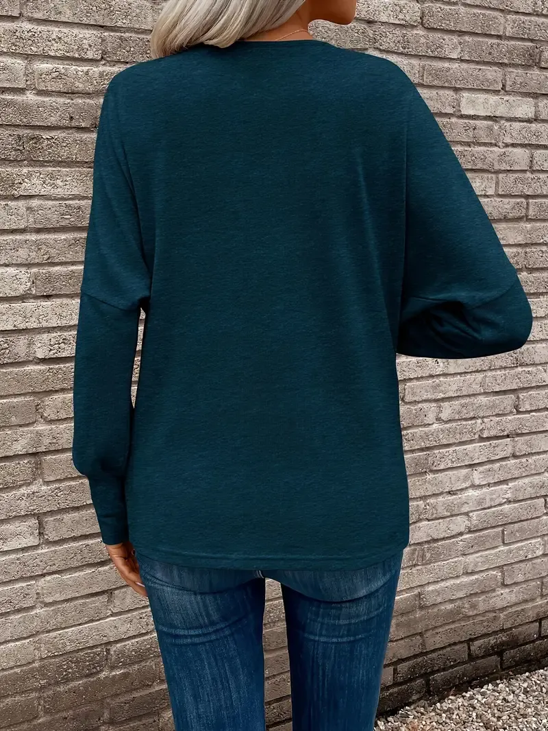 Women'S Elegant Cowl Collar Long Sleeve Knit T-Shirt, Solid Color Polyester 95% Elastane 5% Knit Fabric, Regular Length Spring/Fall Top with Button Detail