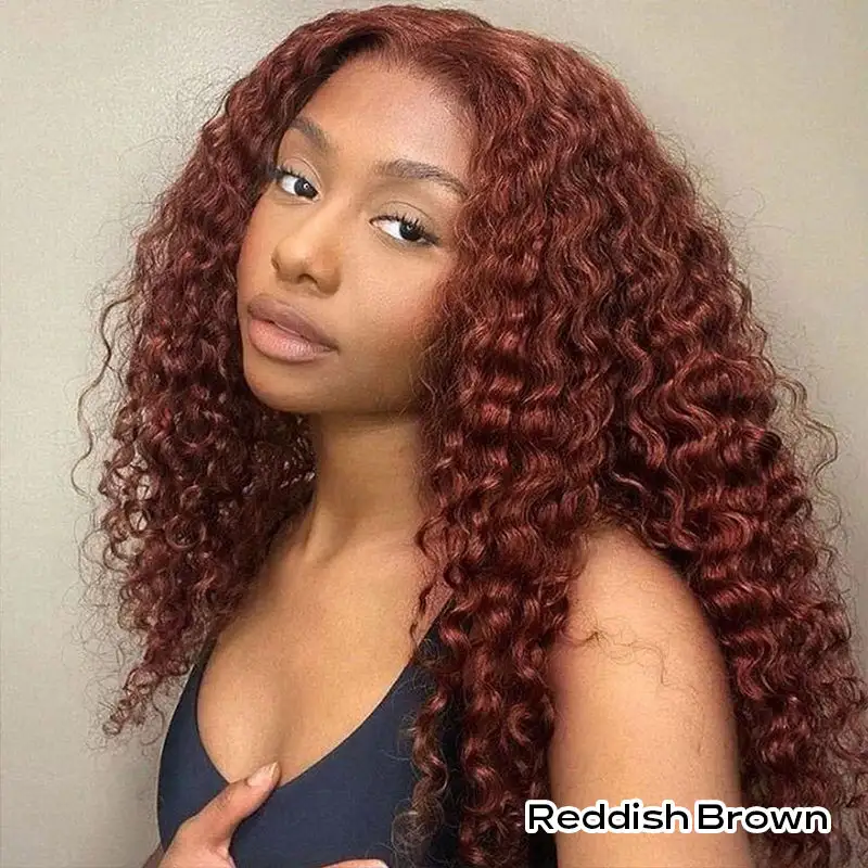 Affordable Reddish Brown /#99J Burgundy Deep Wave Wig Sterly 13×6 Full Lace Frontal Human Hair Wigs