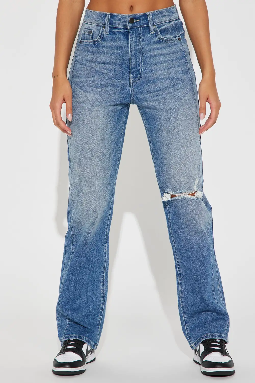 Of Two Minds Ripped Straight Leg Jeans - Medium Wash