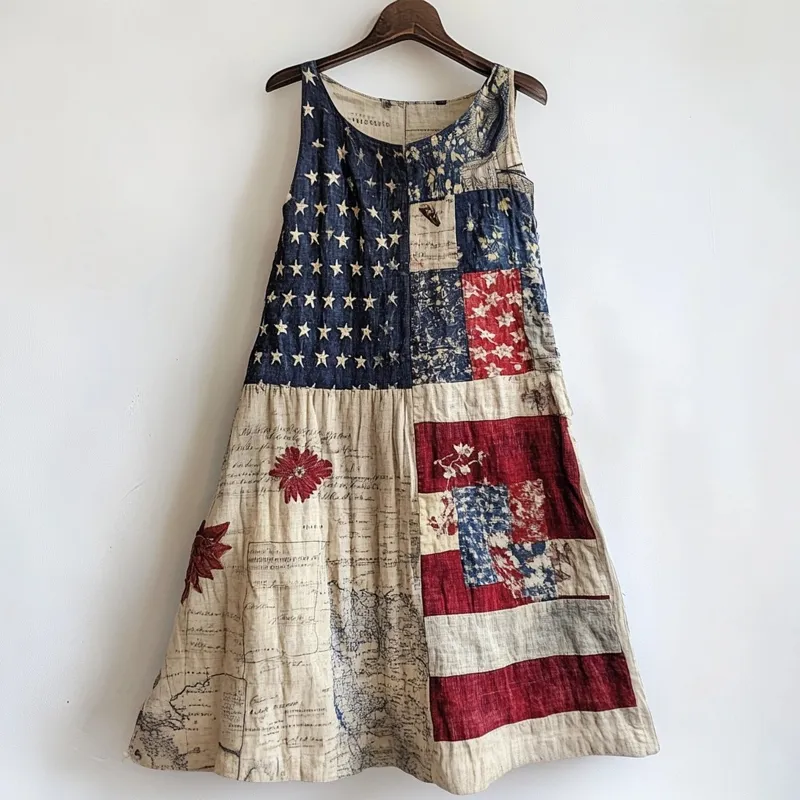 Retro American Independence Day Inspired Linen Tank Dress