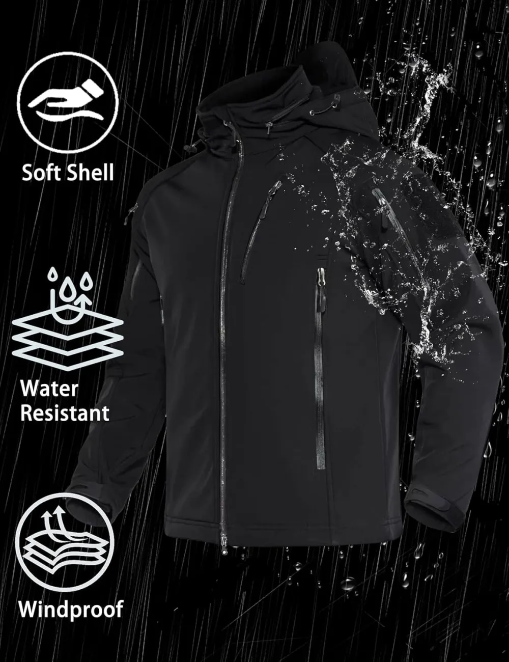 Men's Tactical Jacket 8 Pockets Water Resistant Jacket Softshell Fleece Lined Jacket Winter Coats Ski Jacket