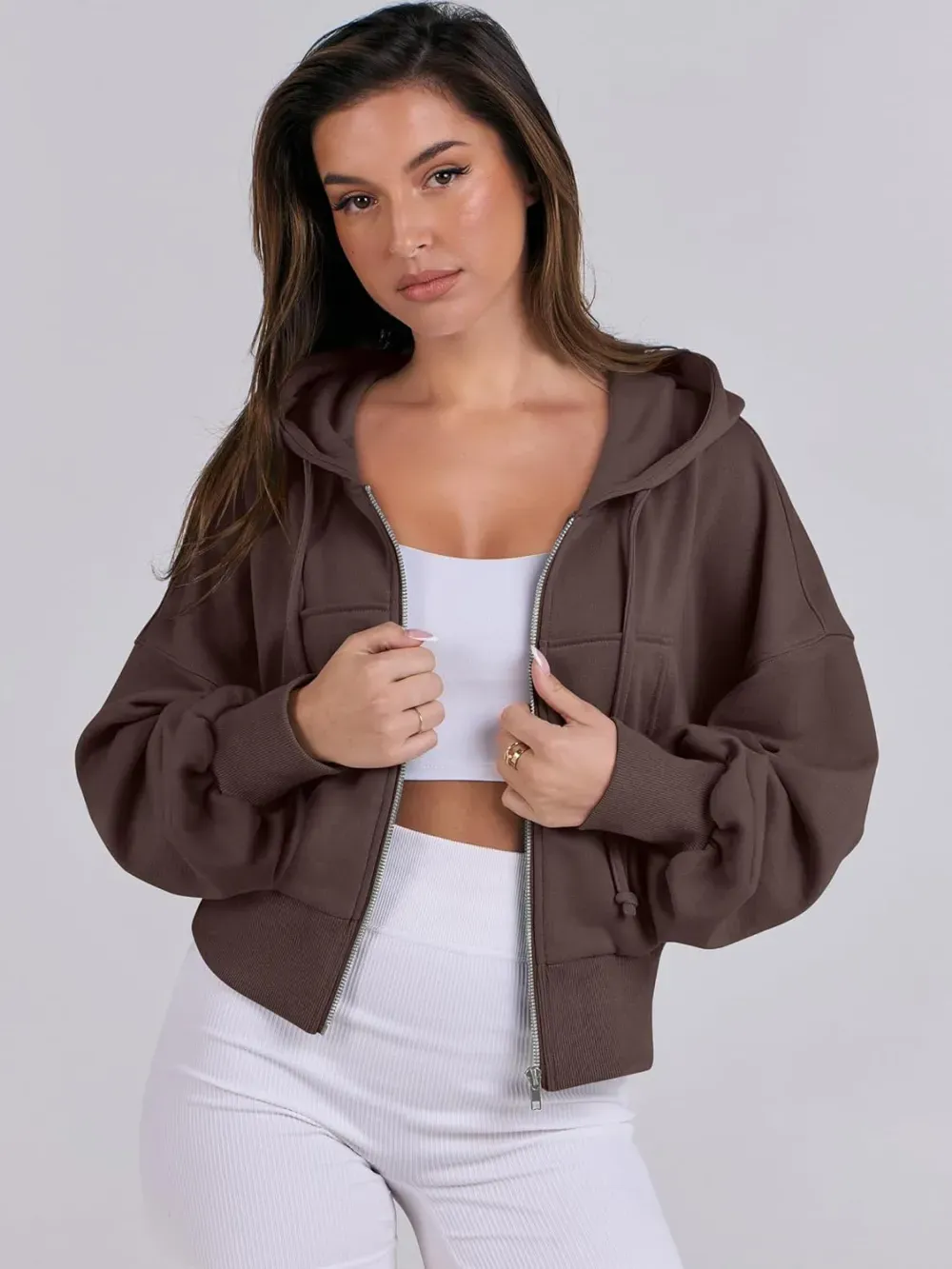Women's Zip Up Hoodies Cropped Sweatshirts Full Zip Jackets Casual Fashion Fall Outfits Winter Clothes