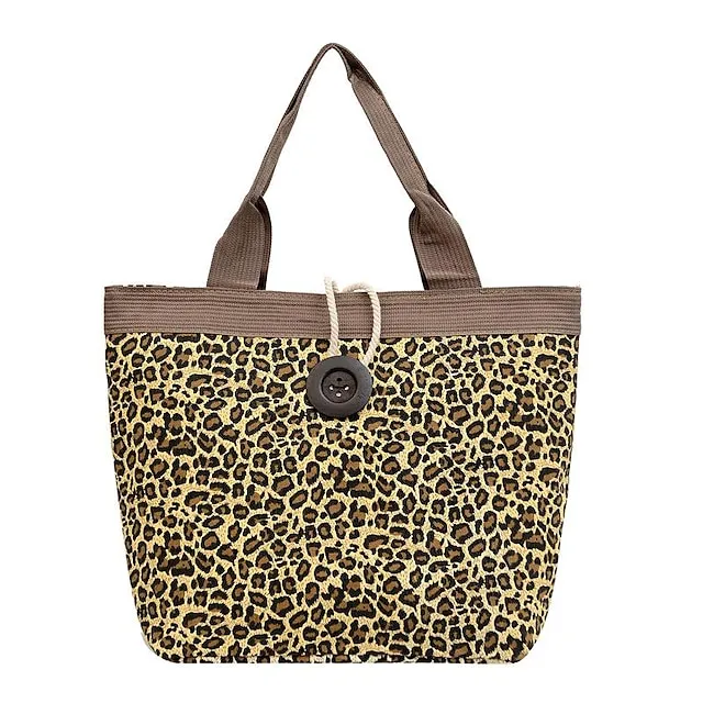 Women's Handbag Shoulder Bag Bucket Bag Canvas Daily Holiday Large Capacity Breathable Durable Leopard Black Dark Red