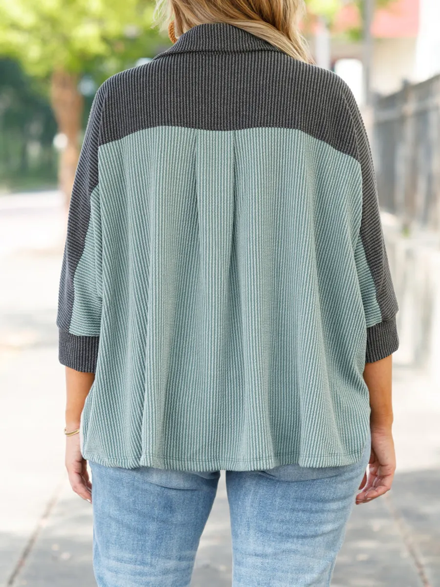 没有分类-Spliced contrasting button pocket shirt