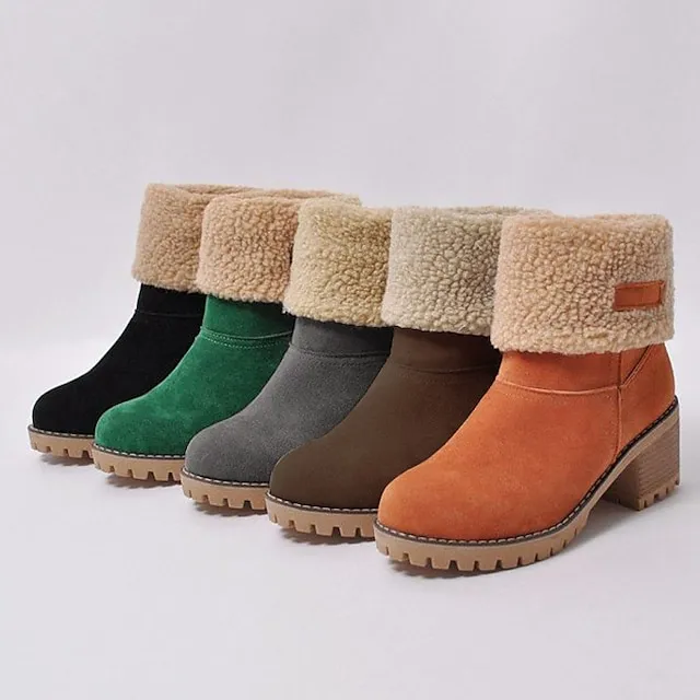 Women's Boots Snow Boots Plus Size Winter Boots Daily Fleece Lined Booties Ankle Boots Winter Pom-pom Chunky Heel Round Toe Fashion Casual Sweet Suede Faux Fur Loafer Solid Colored Black Red Orange
