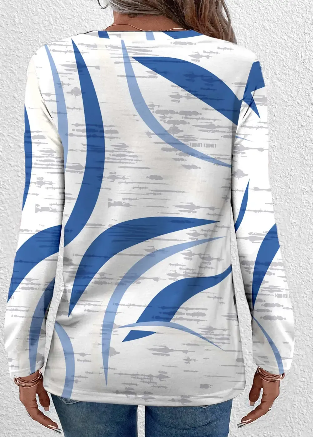 White Lightweight Geometric Print Long Sleeve T Shirt