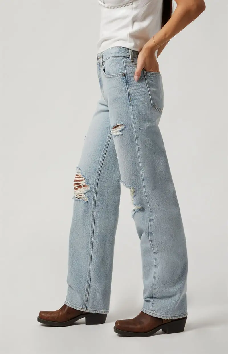 PacSun Jordyn Ripped Knee Low Rise Straight Leg Jeans Light Indigo