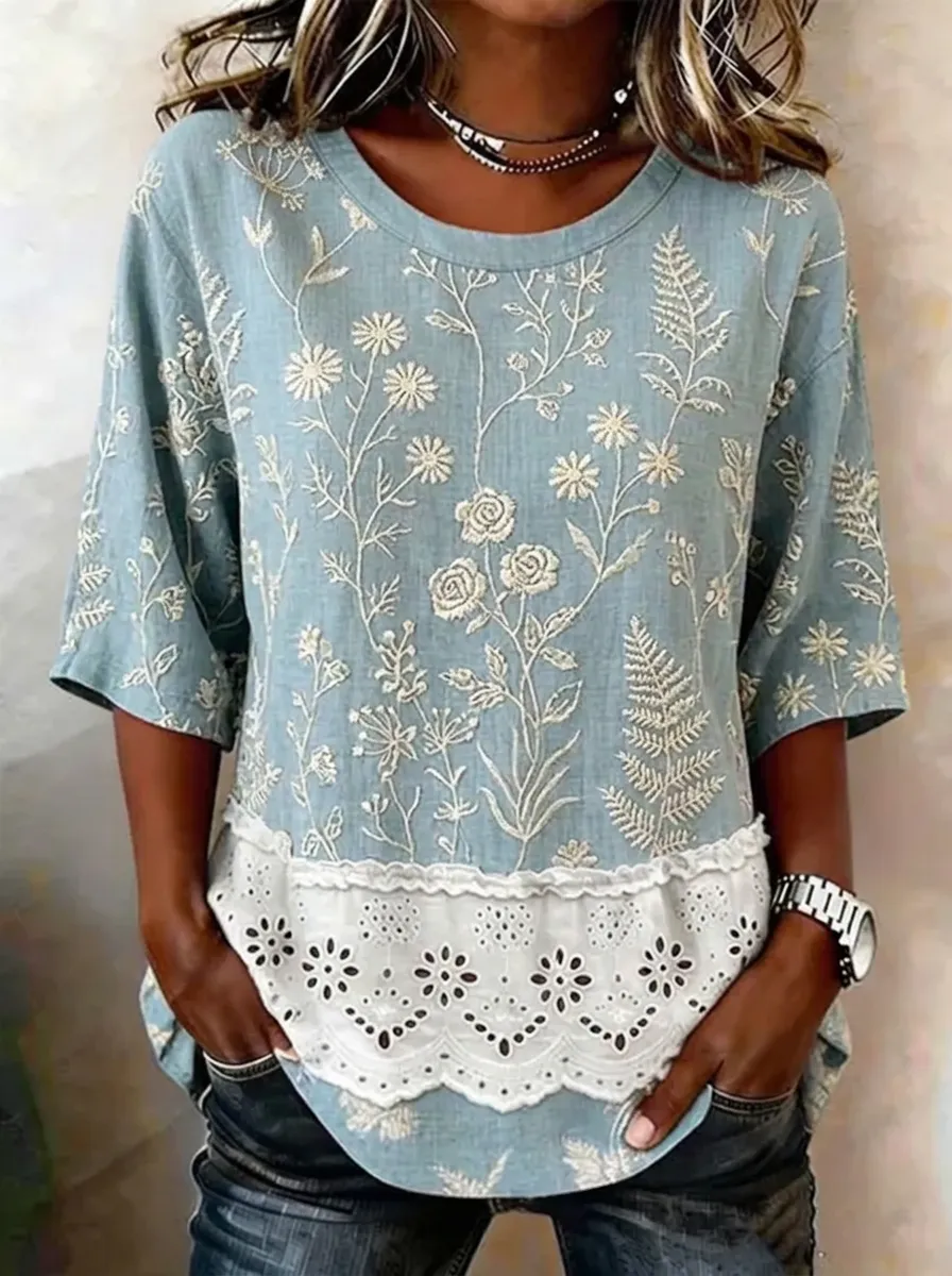 Women's Nashville Floral Botanical Embroidered Printed Top