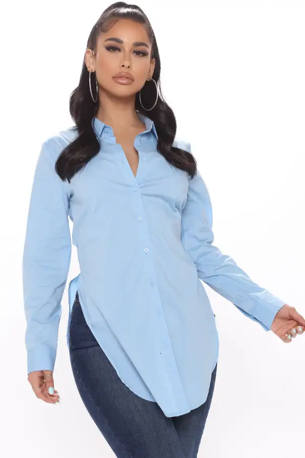 Tres Chic Poplin Shirt - Blue