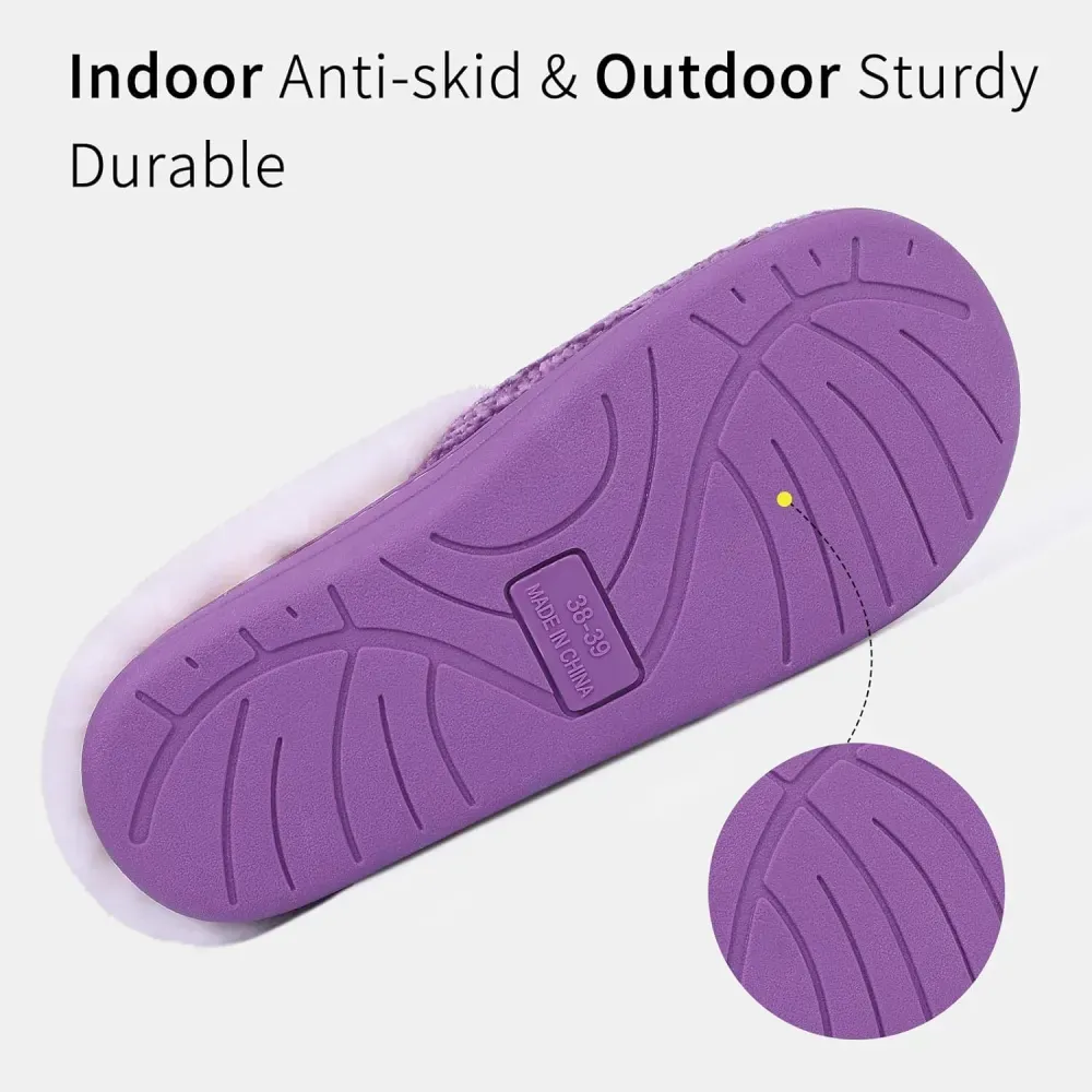 Warm Knit House Slippers for Women Comfy Wool-Like Lined Chenille Slippers with Memory Foam and Indoor Outdoor Soles