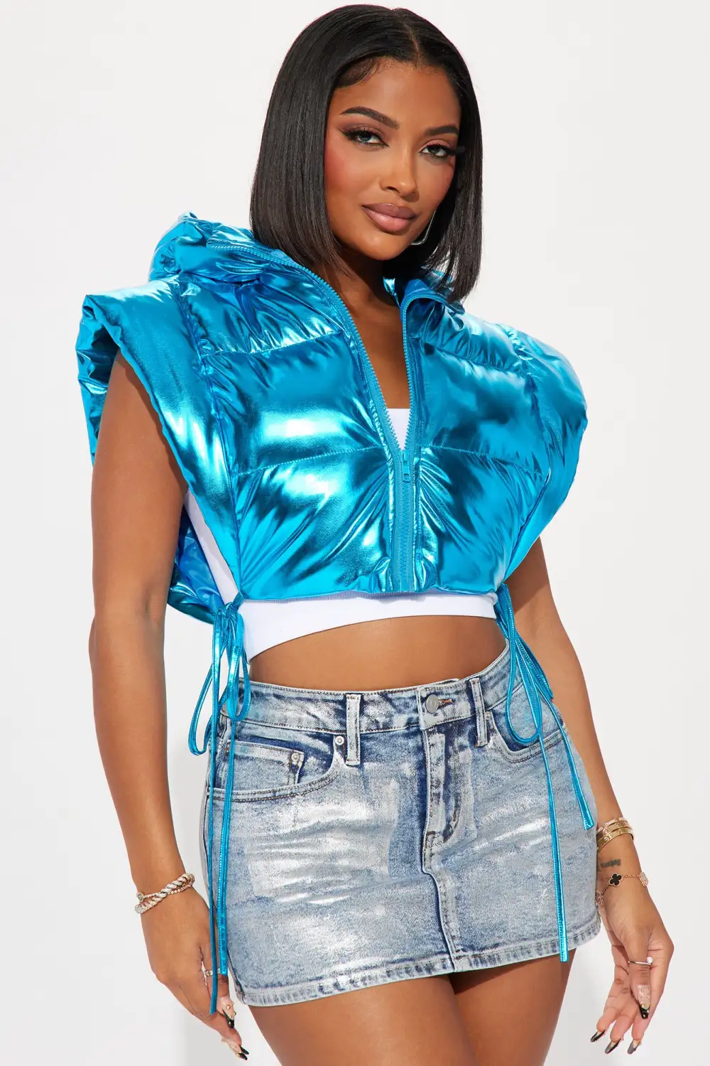 Euphoria Metallic Puffer Vest - Turquoise