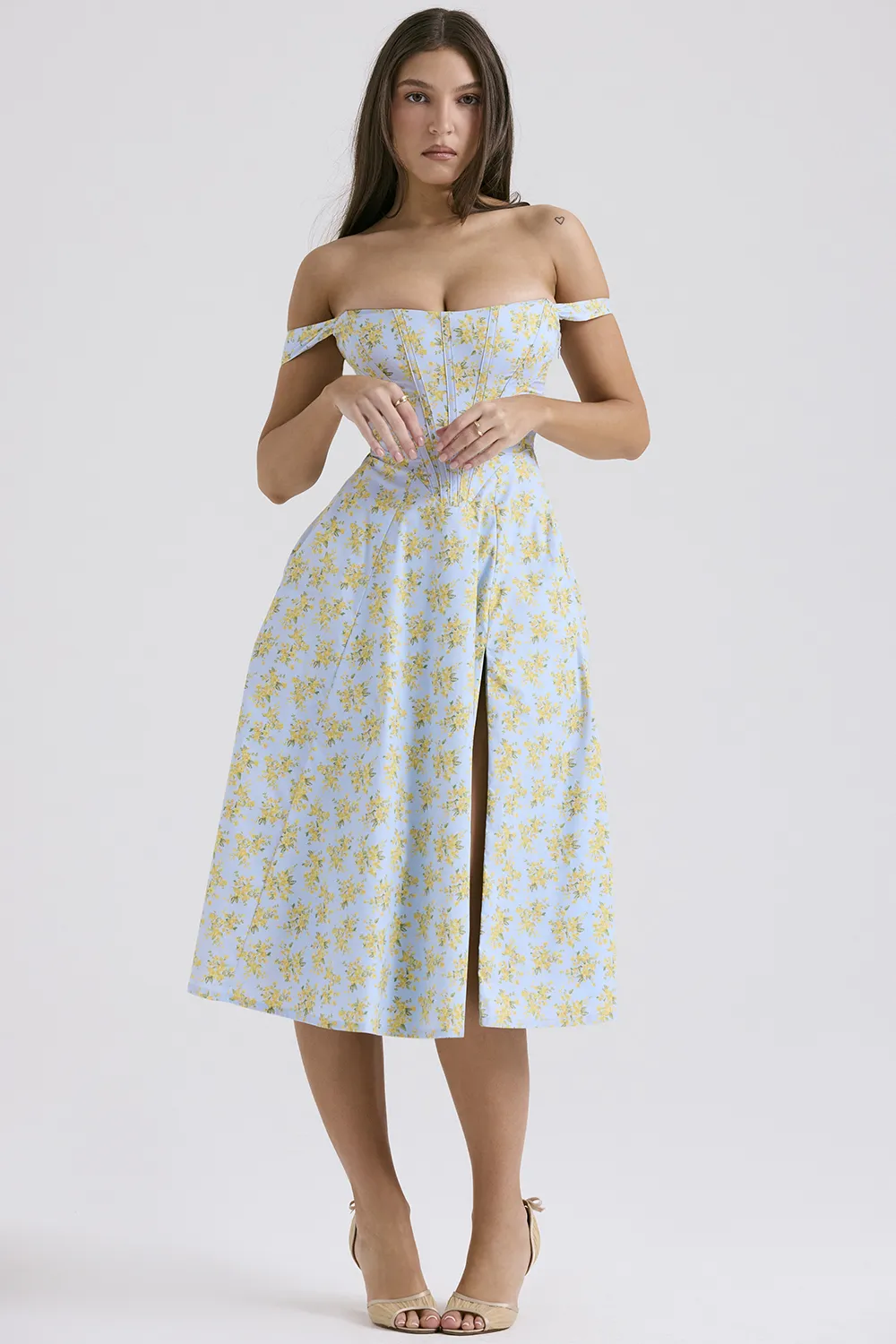 FLORAL LACE-UP CORSET A-LINE SUN DRESS
