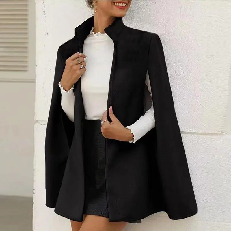 Solid standing collar open sleeve coat