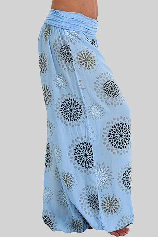 Allover Print Ruched Low Waist Harem Pants