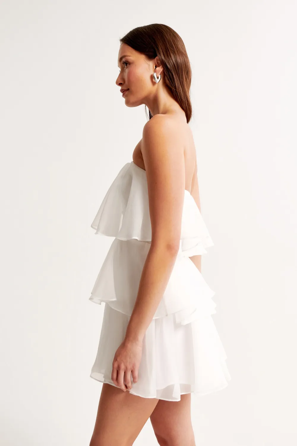 Organza Tiered Strapless Mini Dress-White
