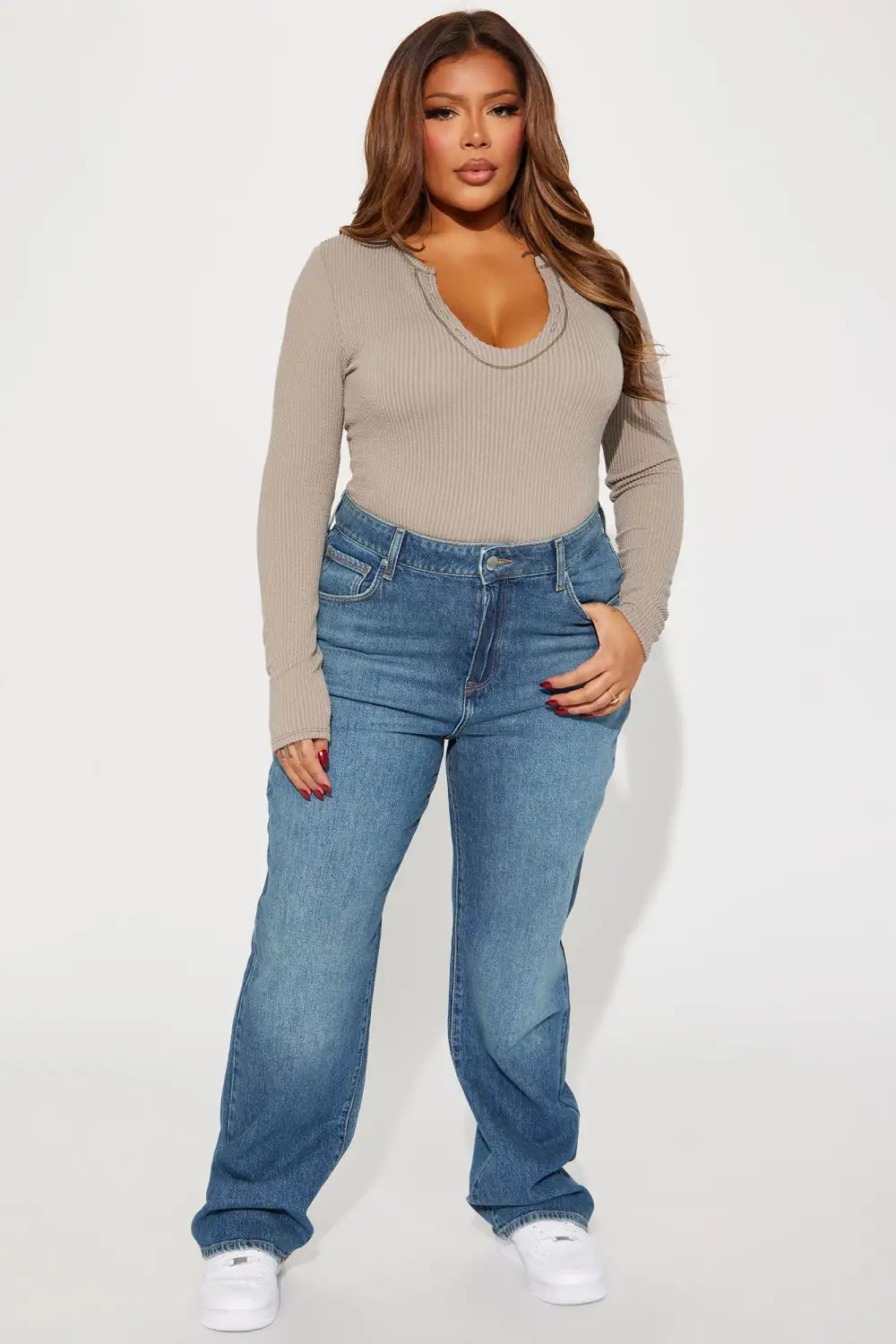 Kiss And Tell High Rise Low Stretch Straight Leg Jeans - Vintage Wash
