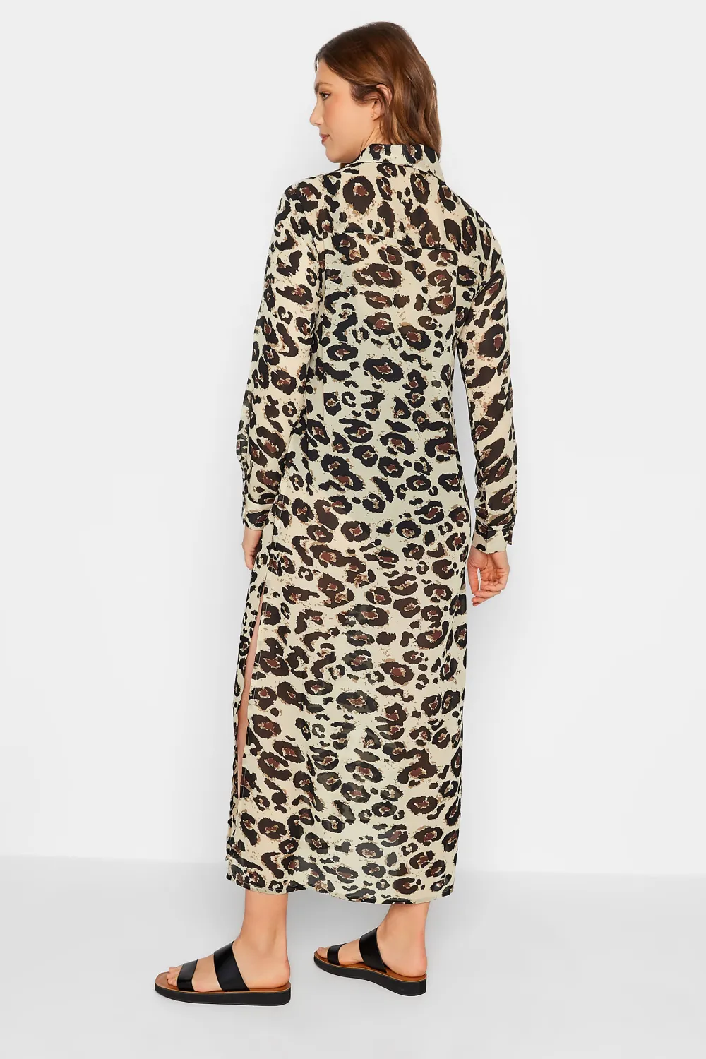 LTS Tall Brown Leopard Print Longline Beach Shirt