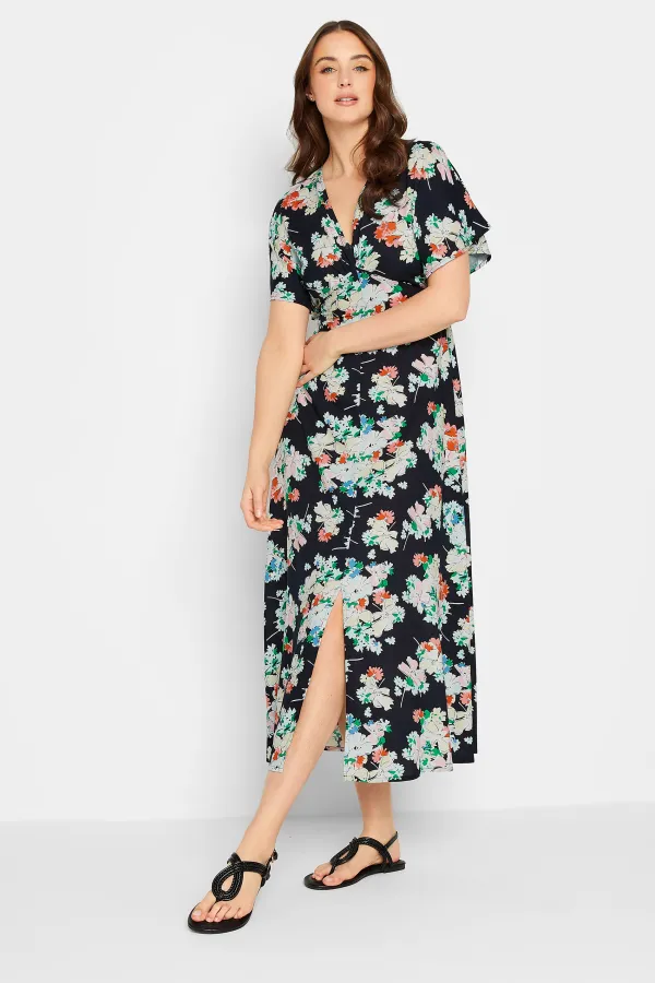 LTS Tall Black Floral Print Split Front Midaxi Dress