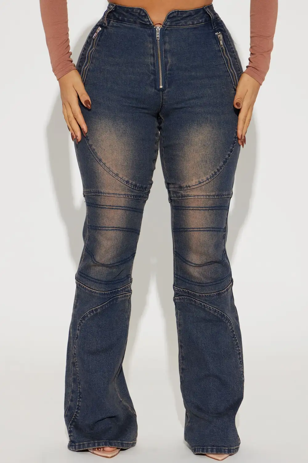 Down To Ride Stretch Moto Flare Jean - Dark Wash