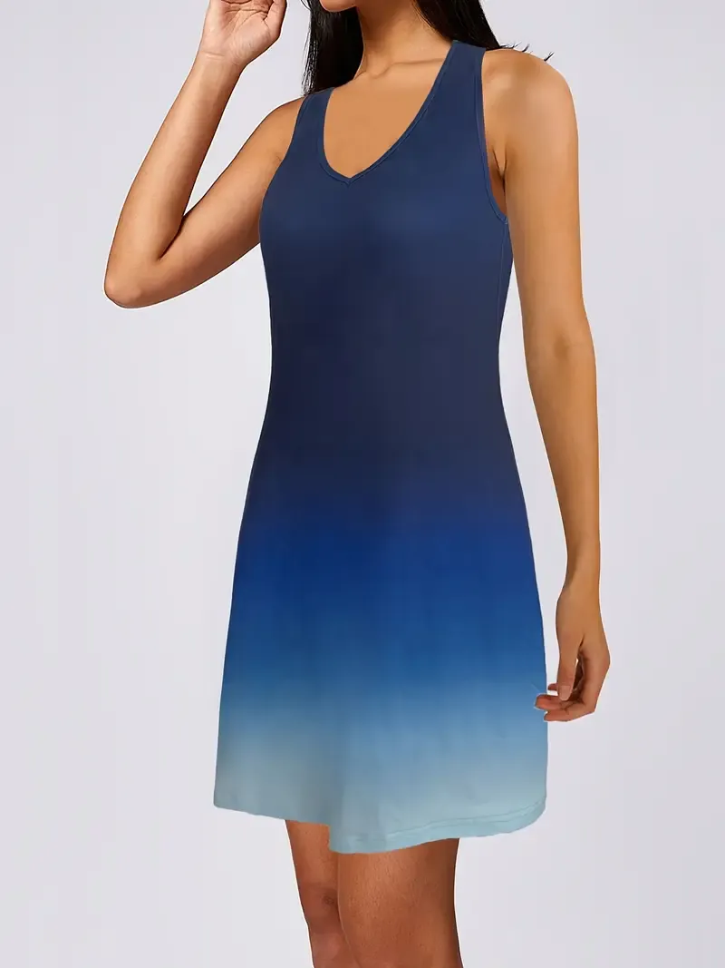 Holiday Cheer, Elegant Gradient Sleeveless Midi Dress for Women - Casual V-Neck, Polyester and Spandex Blend, Perfect for All Seasons, Machine Washable