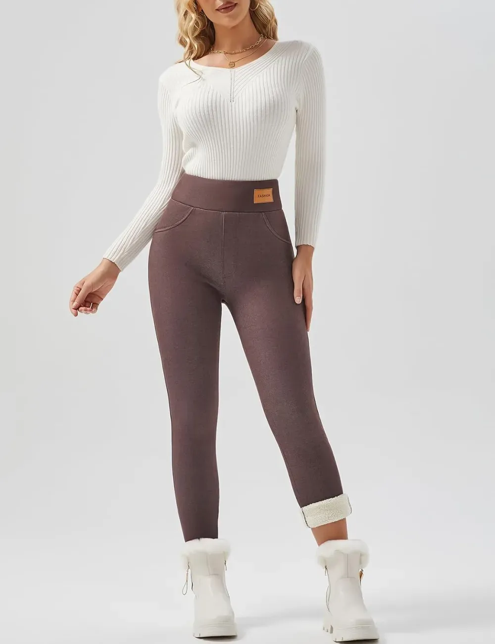 Women Winter Warm Thick Leggings Fleece Lined Stretchy Soft Thermal Sherpa Pants High Waist Tights