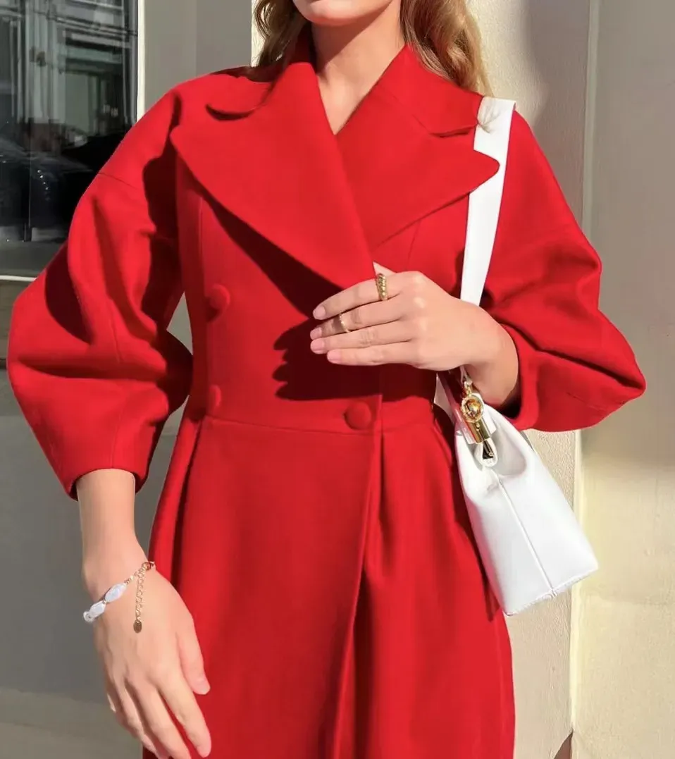 Retro Court Style Lantern Sleeve Large Lapel Long Coat