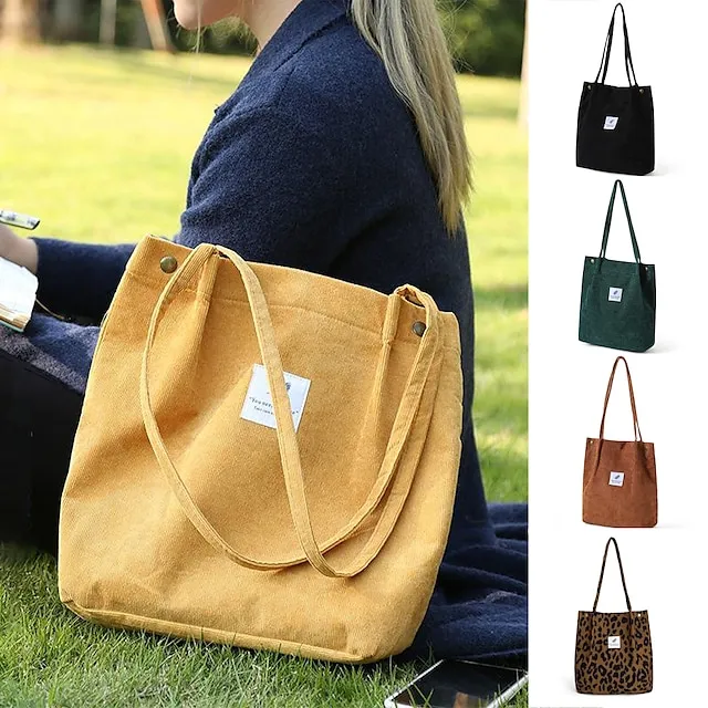 Men's Women's Kid's Tote Tote Sling Shoulder Bag Canvas Tote Bag Corduroy Shopping Daily Rivet Pattern Solid Color Floral Print Deep Purple zebra Wine Red