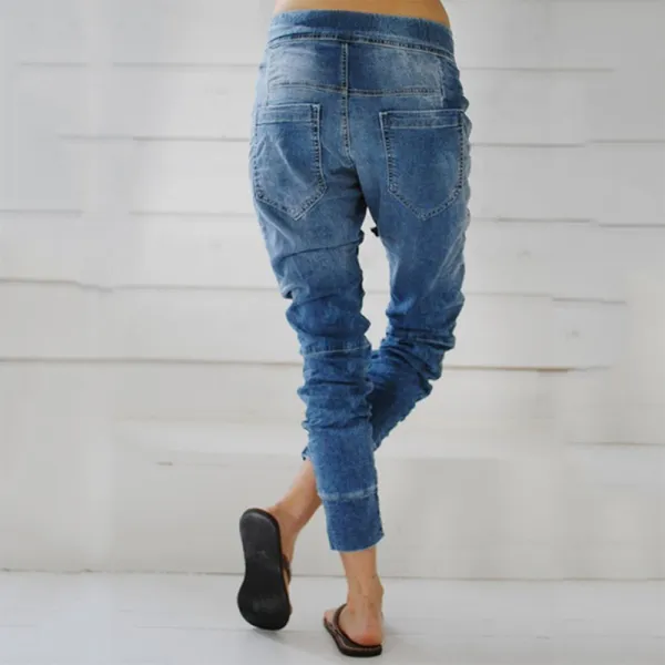 Women's Lace-up Casual Denim Harem Pants In Blue