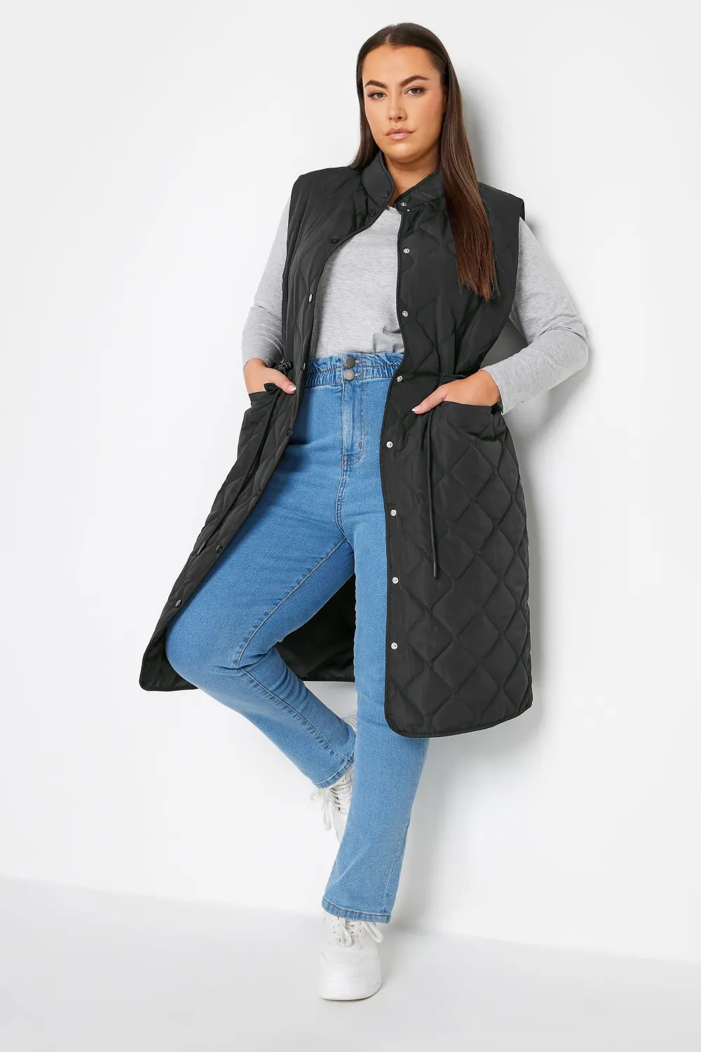 YOURS Curve Green Lightweight Quilted Midi Gilet