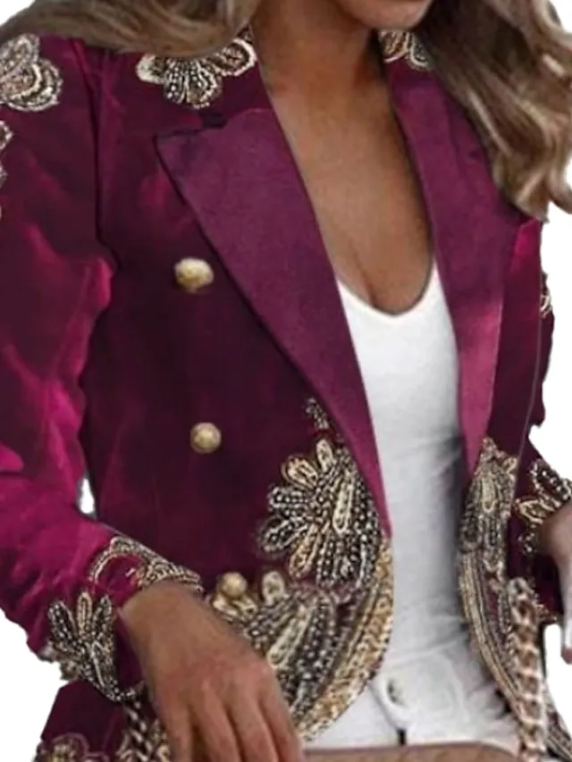 Women's Blazer Lightweight Comfortable School Xmas Party Office Christmas Print Open Front Lapel Contemporary OL Style Baroque career Print Regular Fit Outerwear Long Sleeve Spring Fall Purple S