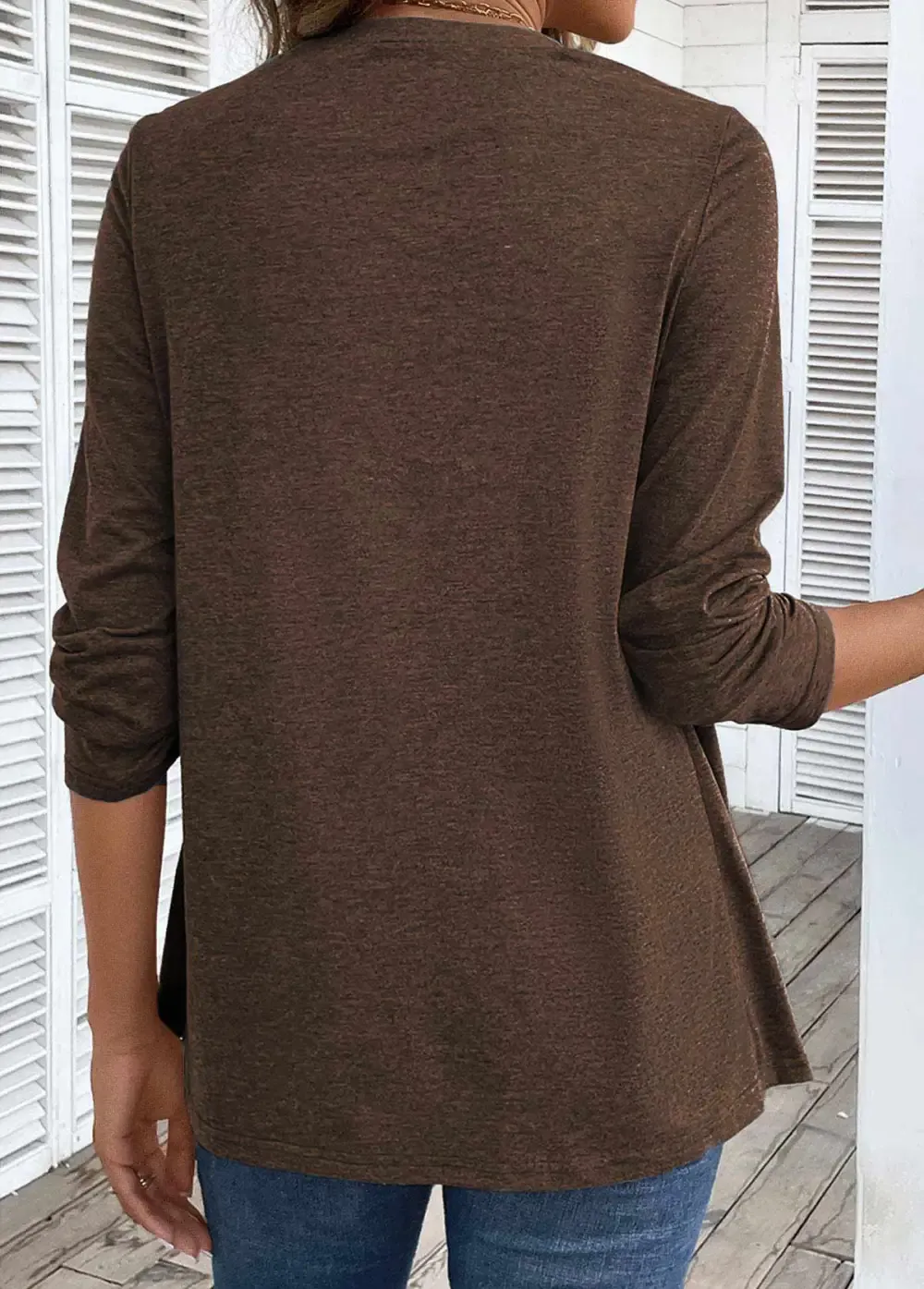 Dark Coffee Fake 2in1 Leopard Long Sleeve T Shirt