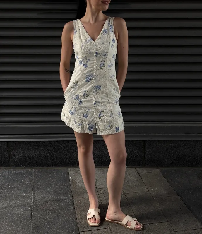 Floral Textured Short Mini Dress