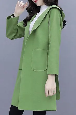 Front Belt Hooded Coat in Green