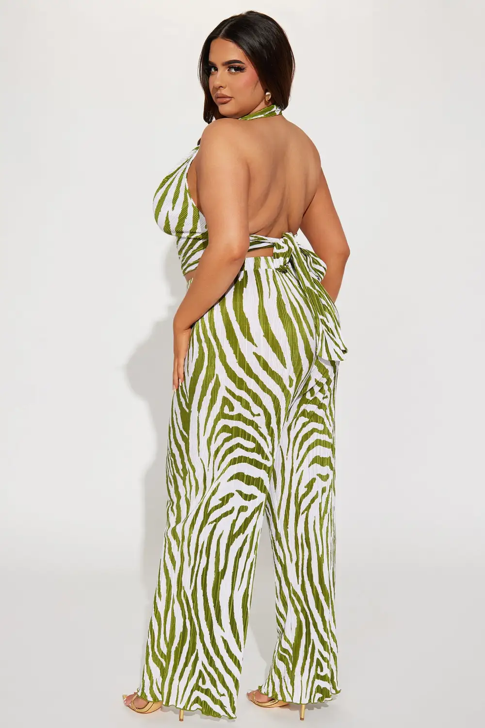 Always Around Plisse Pant Set - Olive