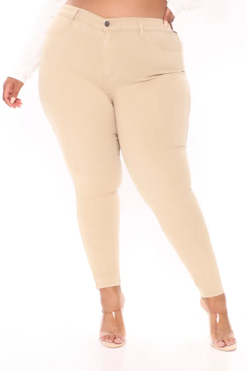 Classic High Waist Skinny Jeans - Khaki