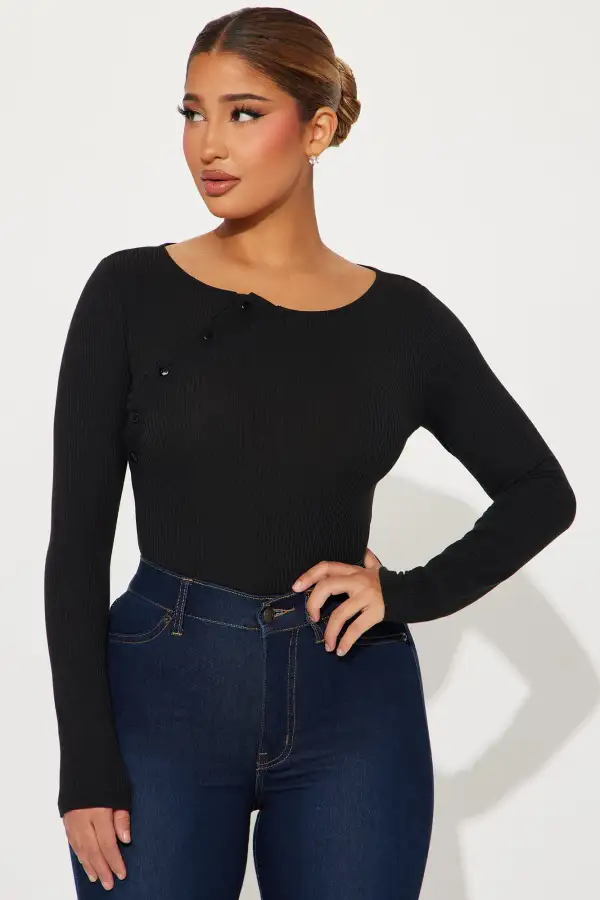Open To It Ribbed Bodysuit - Black