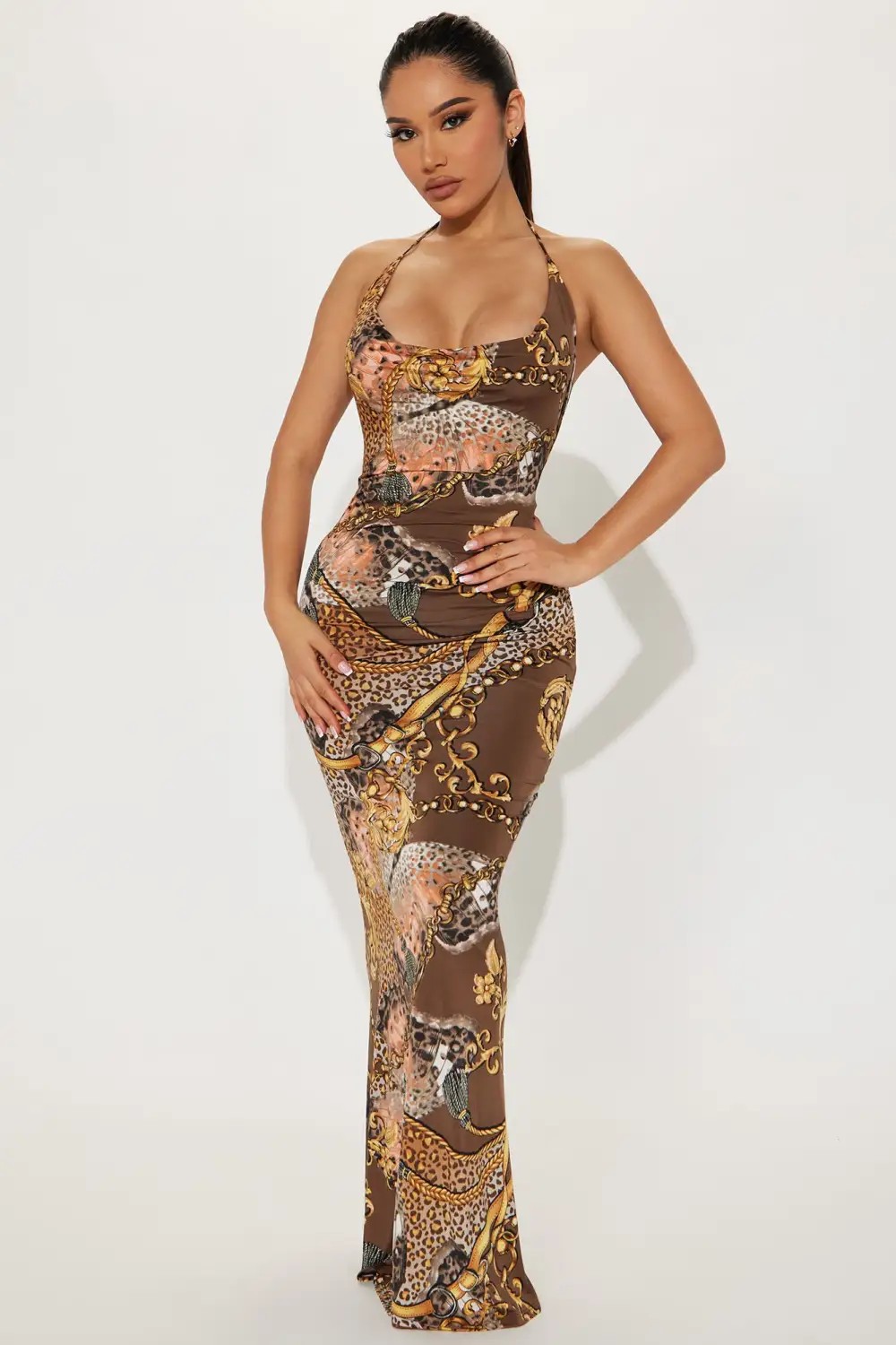 Nothing To Hide Halter Maxi Dress - Brown