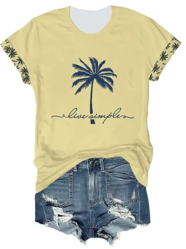 Women's Live Simple Print Round Neck Casual T-Shirt