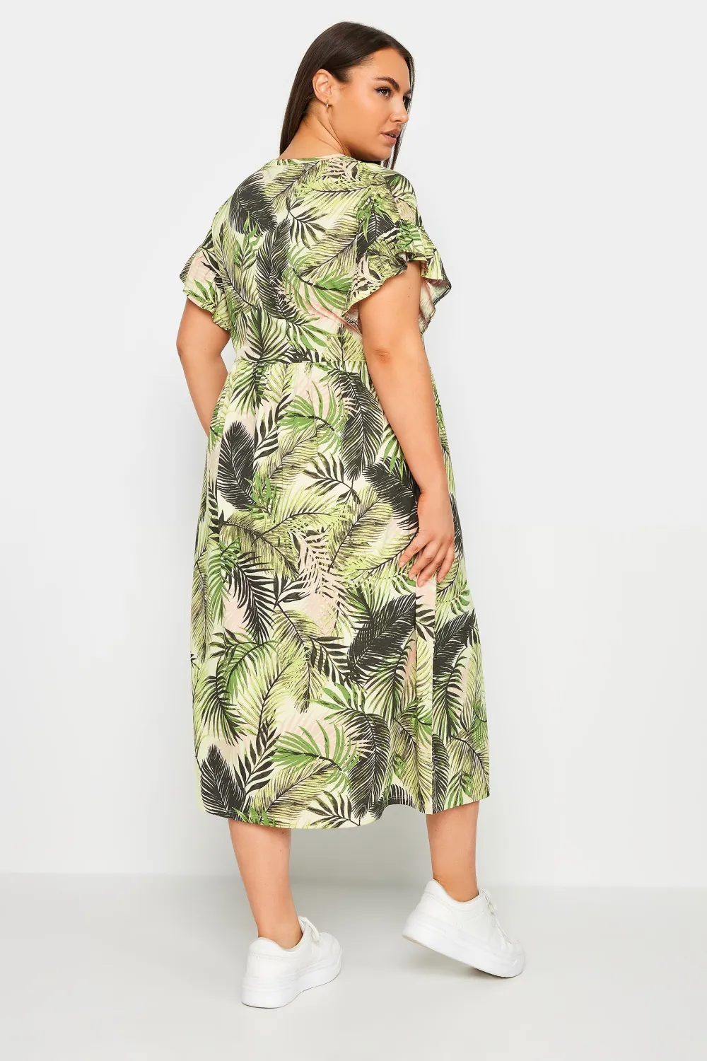 YOURS Curve Green Tropical Print Pure Cotton Midaxi Dress