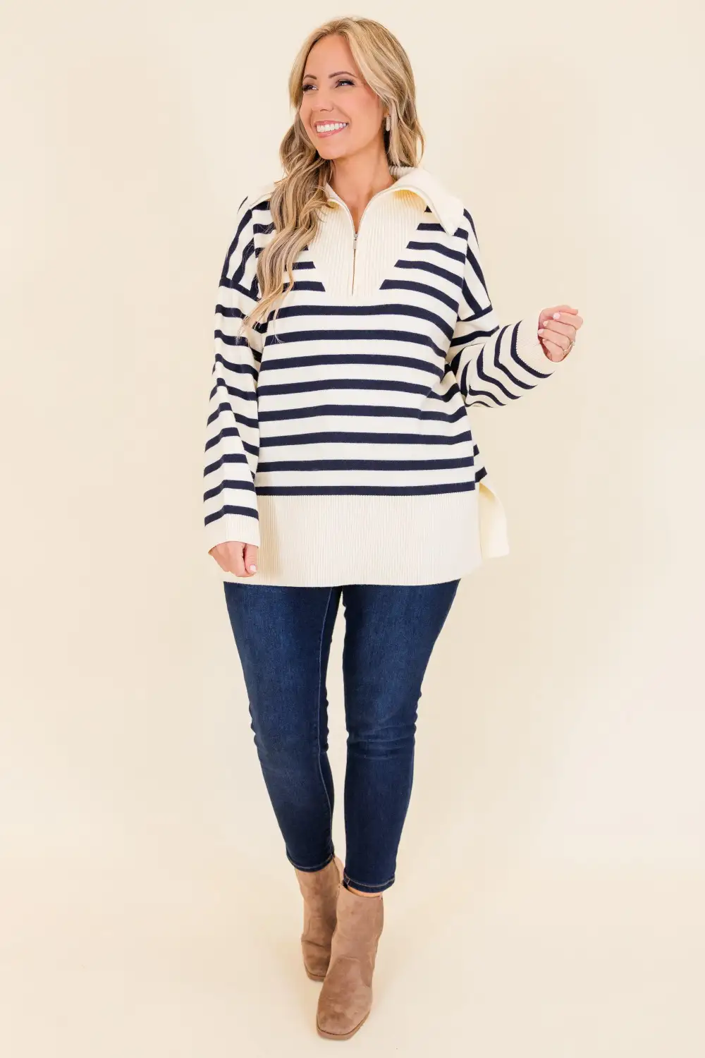 Sweet Stripes Sweater, Taupe