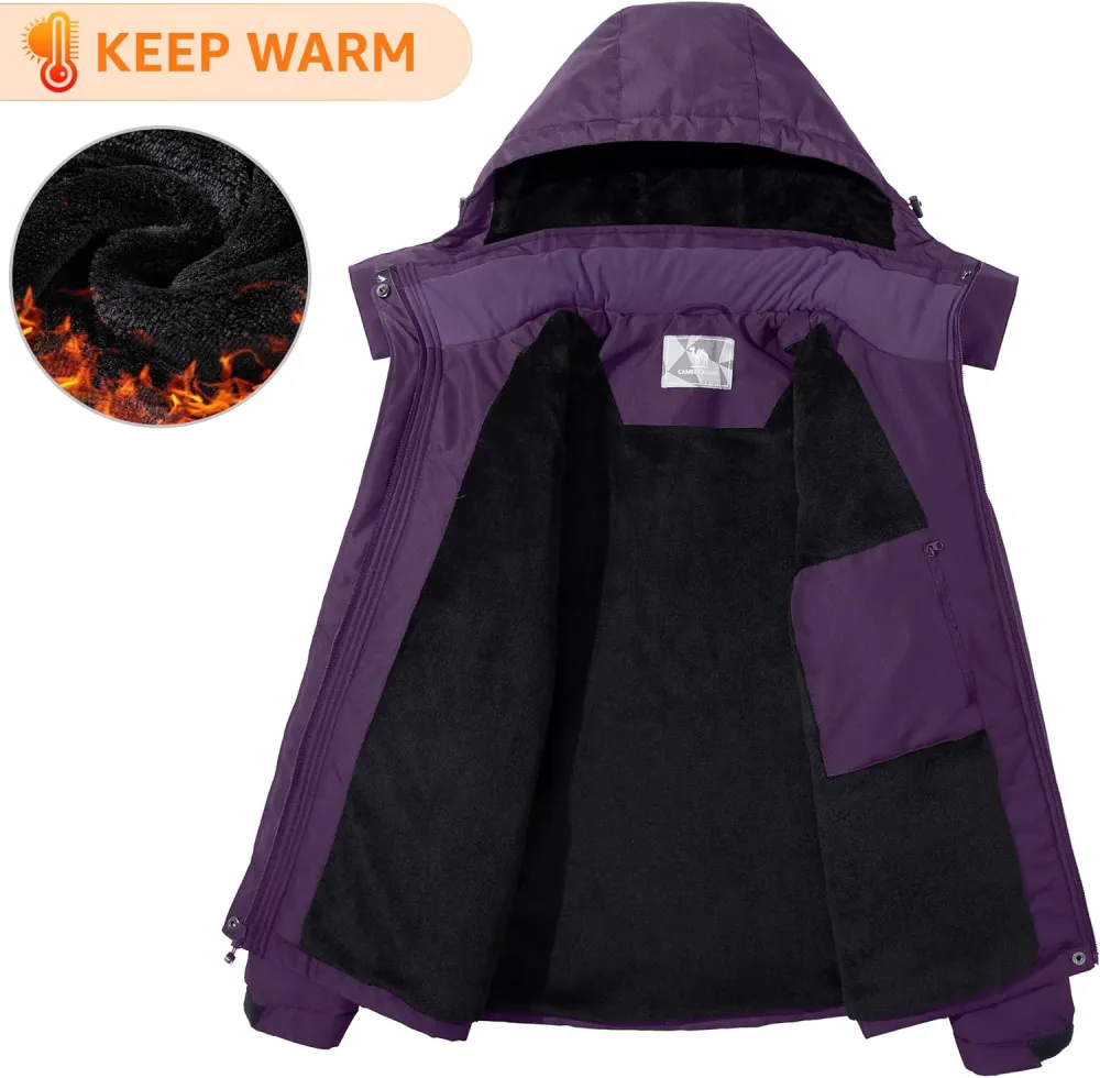 Women's Waterproof Mountain Ski Snow Jacket with Fleece Outdoor Windproof Raincoat Hooded for Fall and Winter